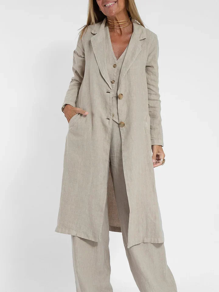 Aiden Elegante tweedelige linnen outfit | Getailleerd vest & wijde broek