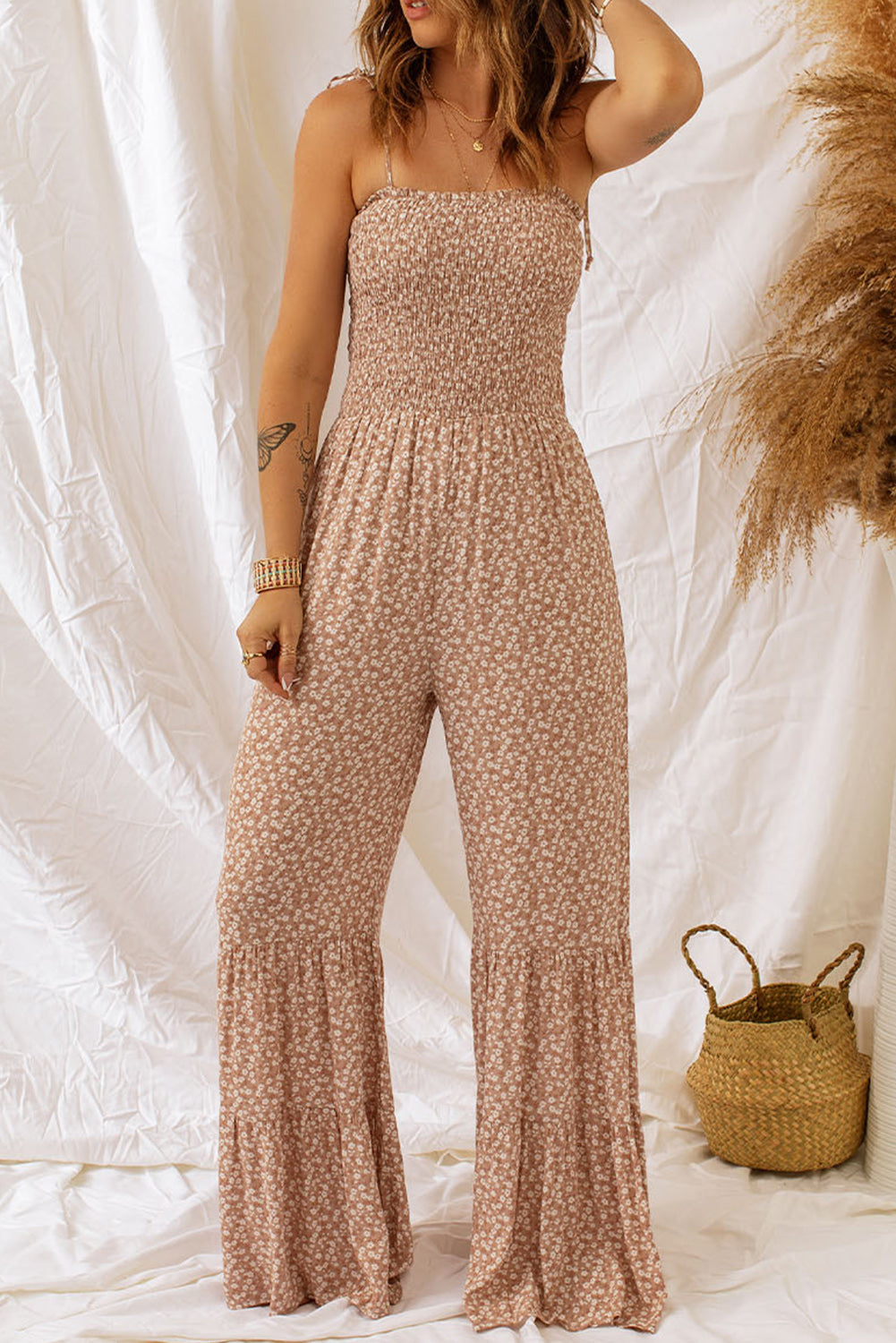 Feestelijke smoking jumpsuit met dunne bandjes en wijde pijpen | Elegantie en stijl