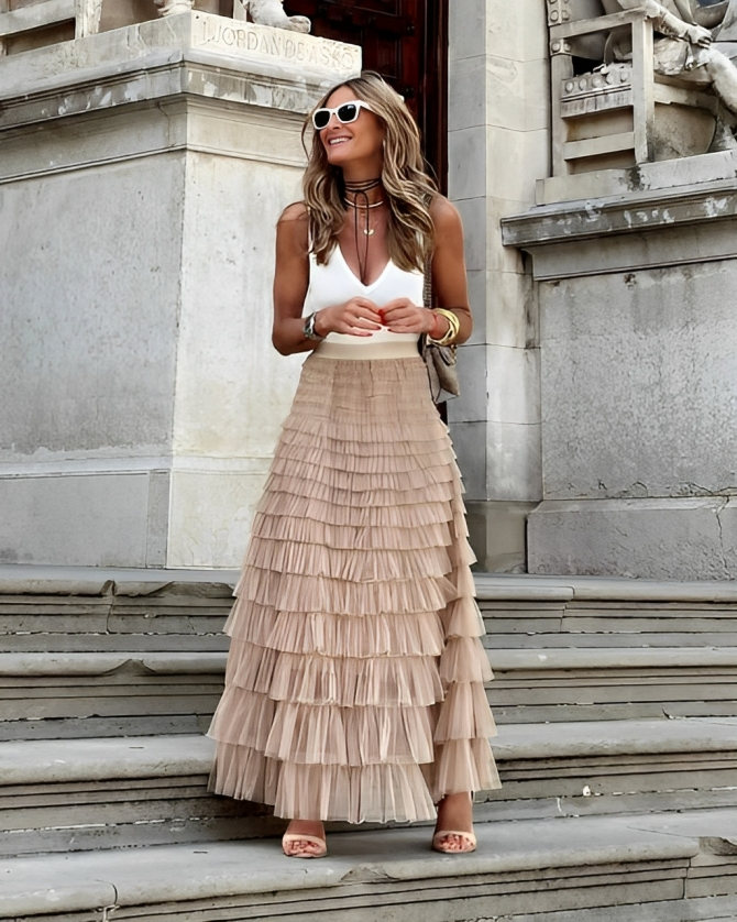 URSULA | Elegante geplooide maxi rok met zomerse flair
