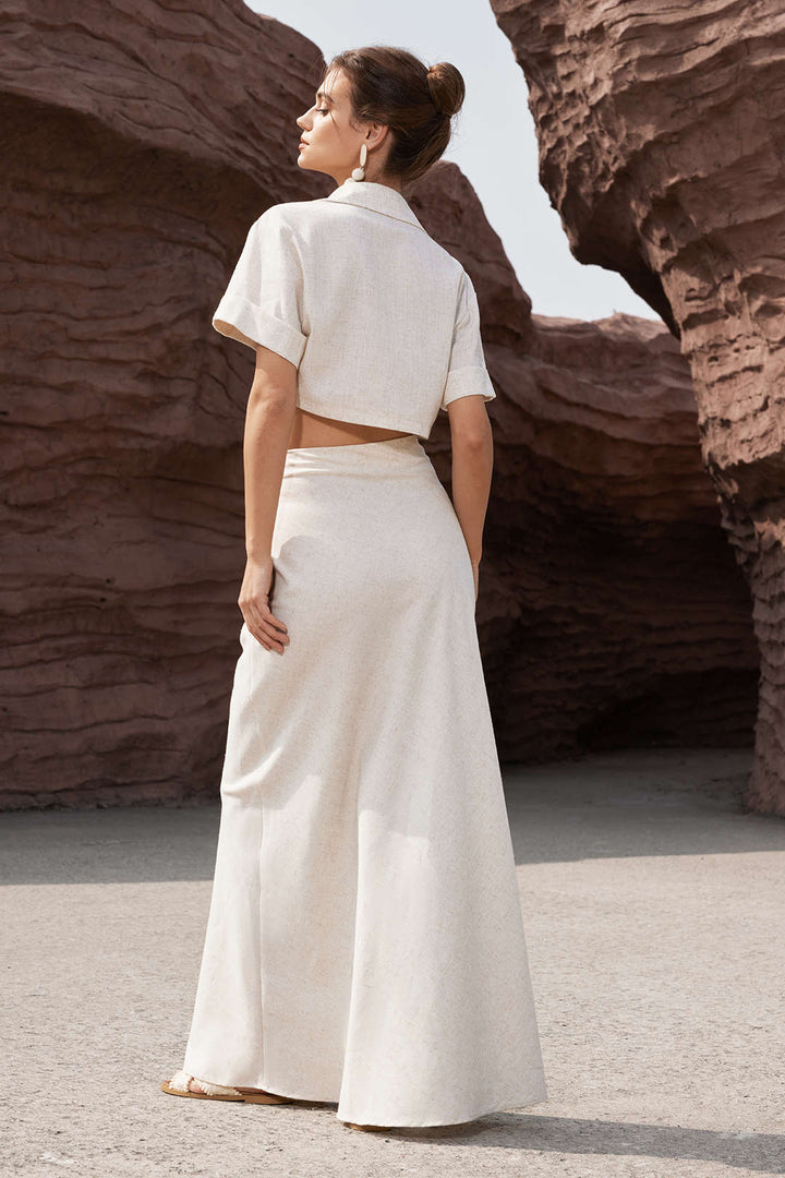 Victoria Leinen dames overhemd met gekruiste details | Korte zomertop met stijl