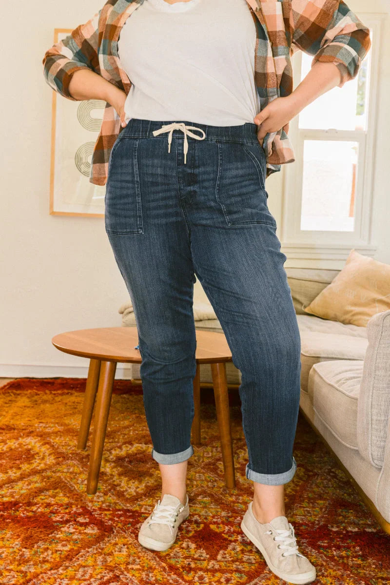 Xyrisa blauwe Demin joggingbroek