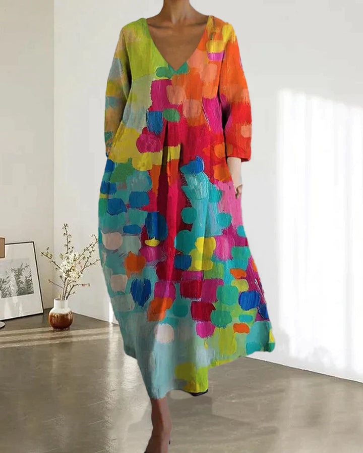 Solena Linnen Zomerjurk Dames | Kleurrijke Jurk met Print en Flatterende Pasvorm