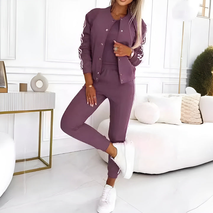 Elena 3-delige honkbalset voor dames | Stijlvolle voorjaarsoutfit met gilet, broek & top
