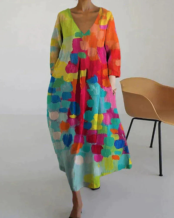 Solena Linnen Zomerjurk Dames | Kleurrijke Jurk met Print en Flatterende Pasvorm
