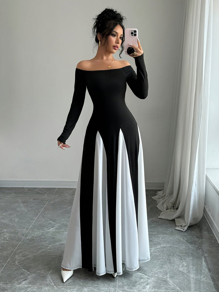 Melodia damesjurk met open schouders | lange mouwen & adembenemende elegantie