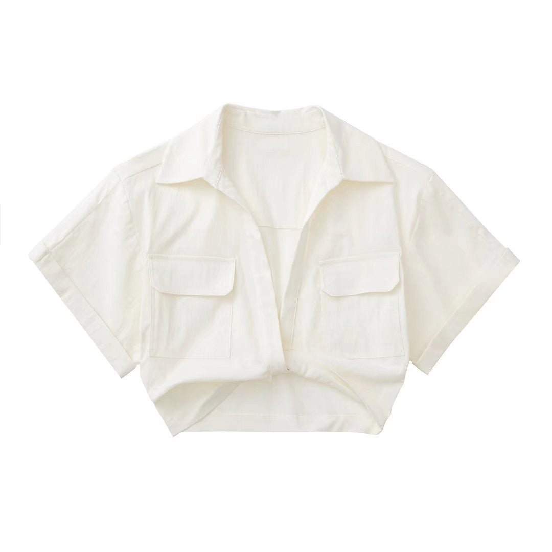 Victoria Leinen dames overhemd met gekruiste details | Korte zomertop met stijl