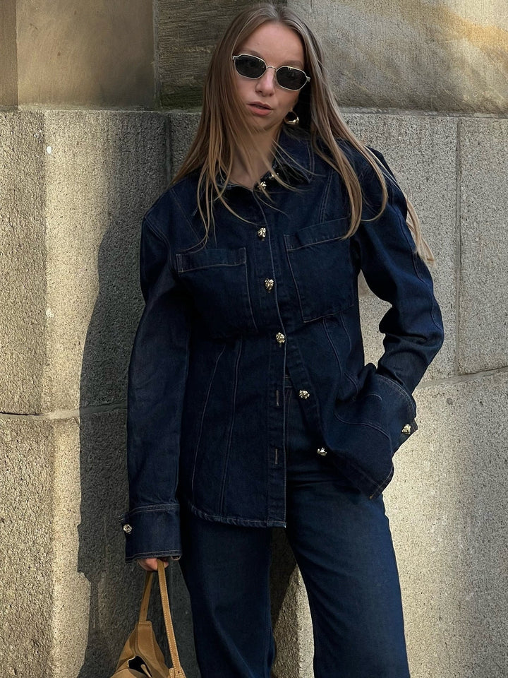 Denna dames denim set met flared jeans & oversized blouse | Veelzijdige & moderne combinaties