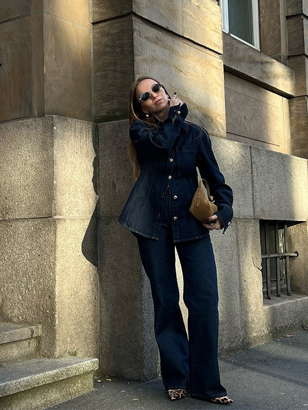 Denna dames denim set met flared jeans & oversized blouse | Veelzijdige & moderne combinaties