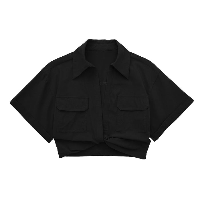 Victoria Leinen dames overhemd met gekruiste details | Korte zomertop met stijl