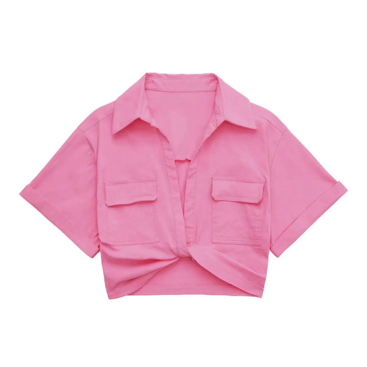 Victoria Leinen dames overhemd met gekruiste details | Korte zomertop met stijl