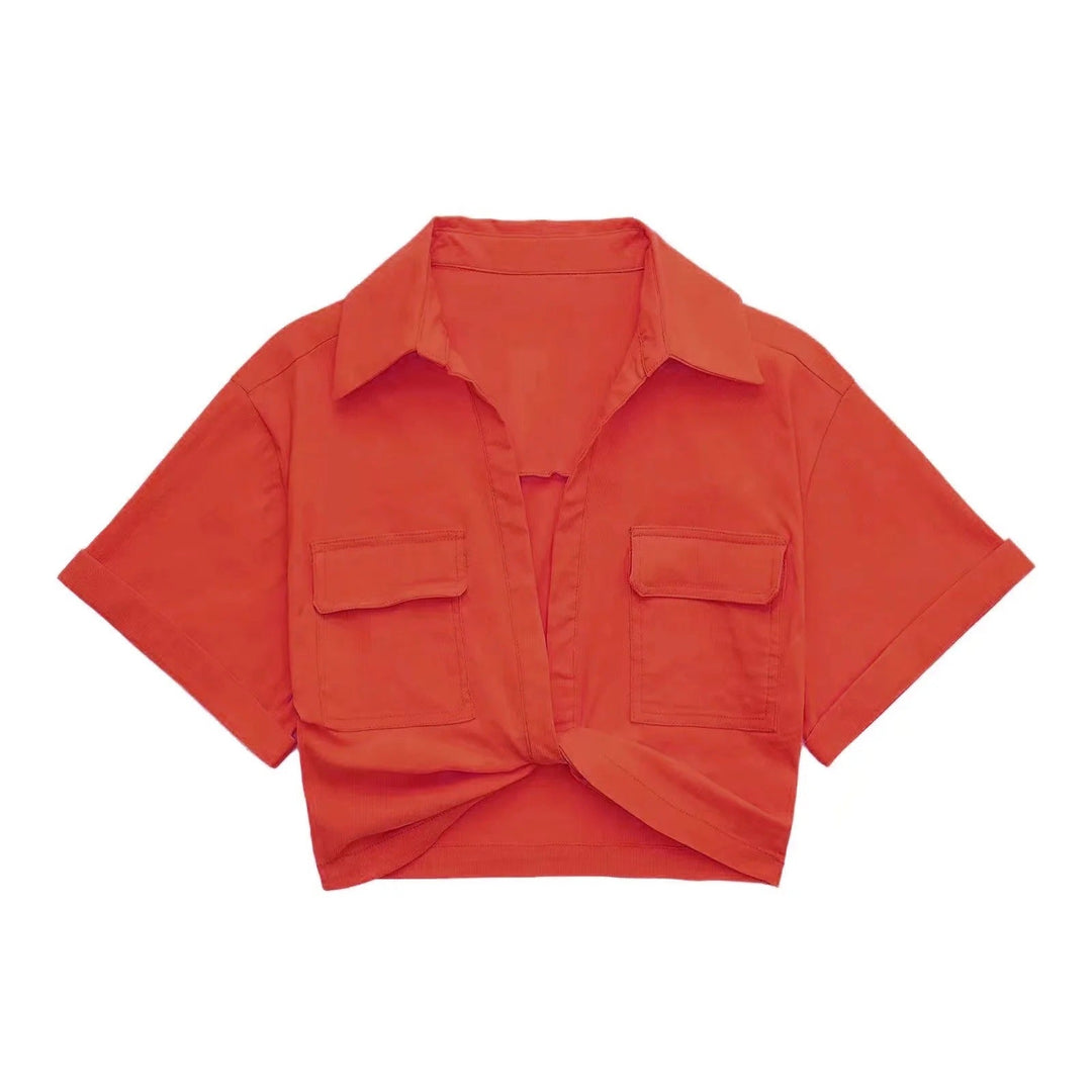 Victoria Leinen dames overhemd met gekruiste details | Korte zomertop met stijl