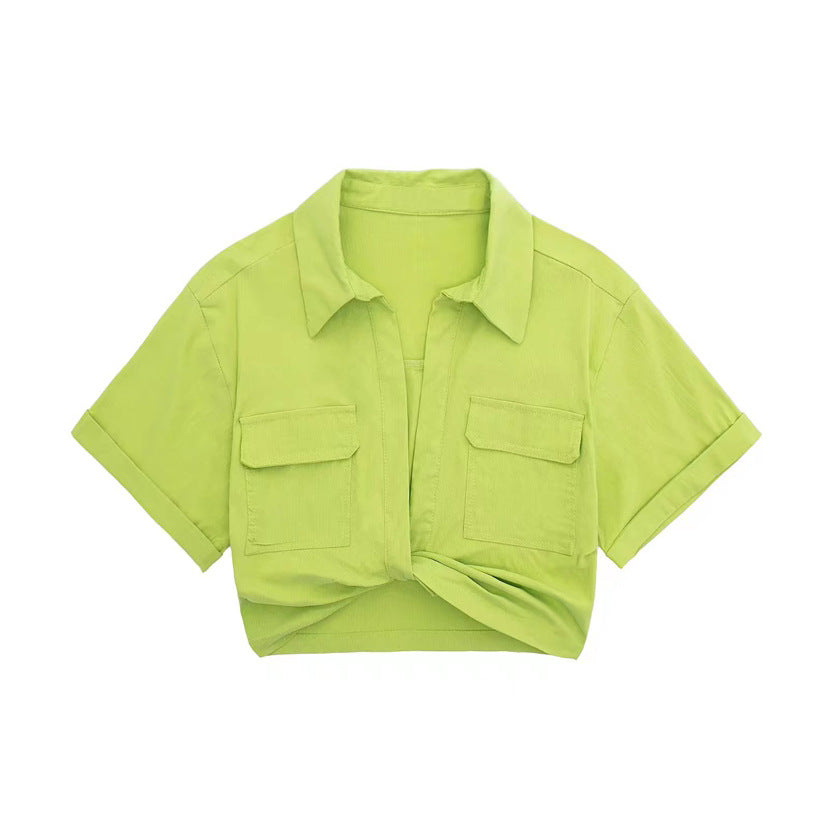 Victoria Leinen dames overhemd met gekruiste details | Korte zomertop met stijl