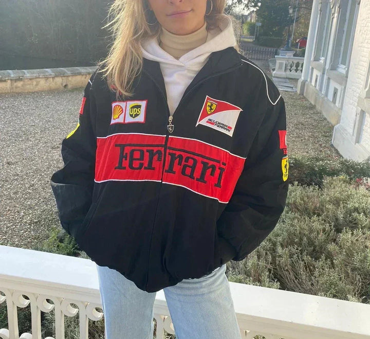 Ailyn dames oversized racejack | motorsport look met kleurblokken & patches