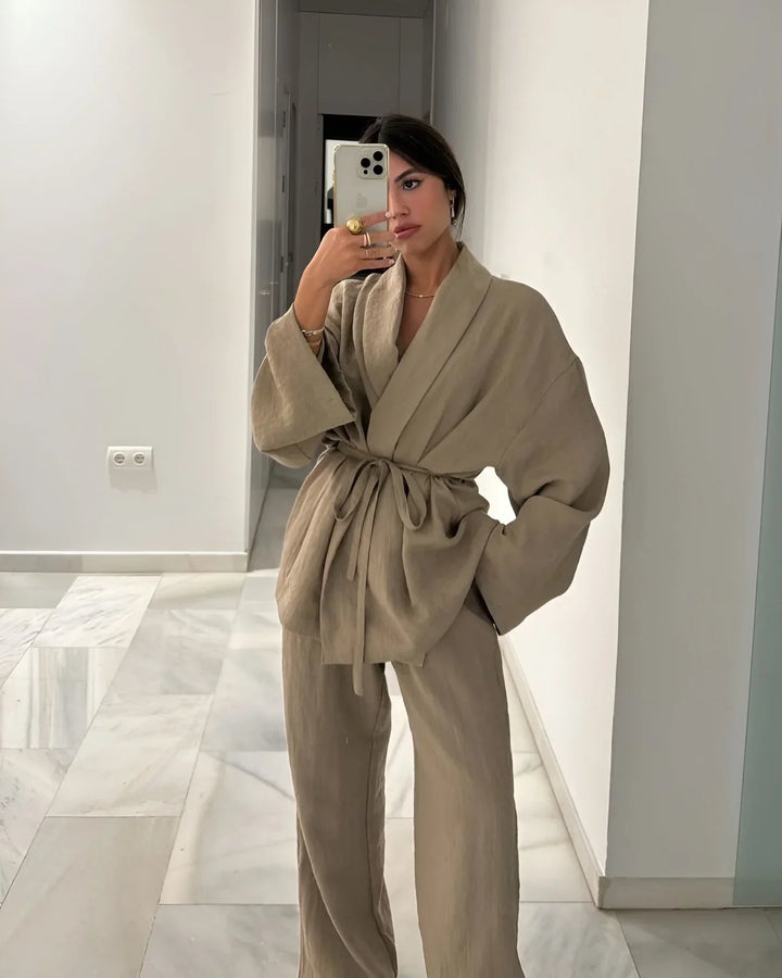 Nalani linnen kimono set voor vrouwen | Luchtig, elegant & veelzijdig voor lente en zomer