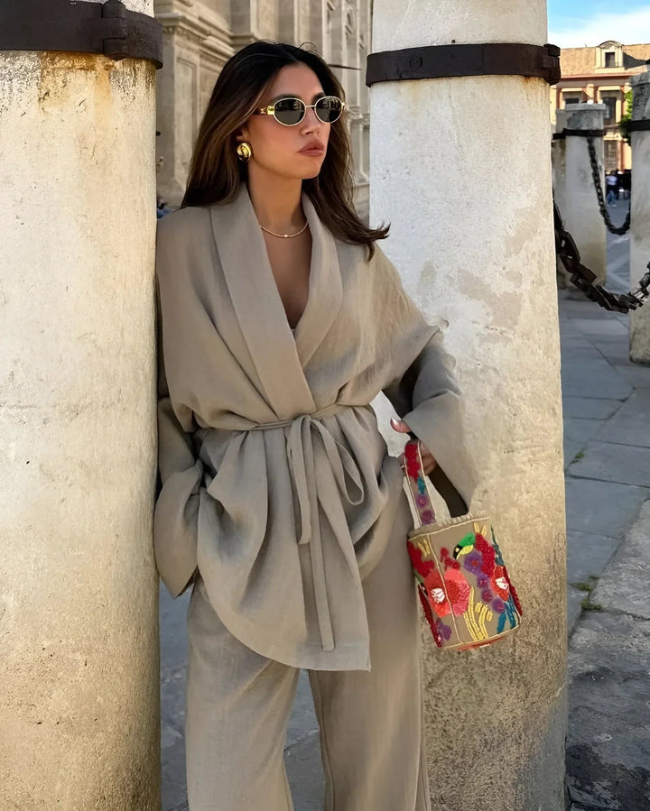 Nalani linnen kimono set voor vrouwen | Luchtig, elegant & veelzijdig voor lente en zomer
