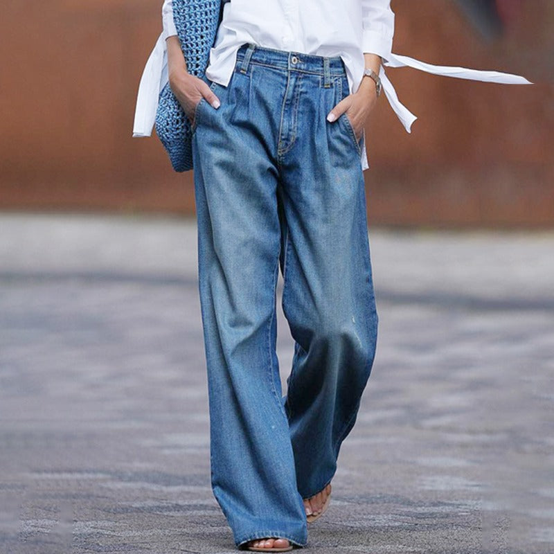 Casual Jeans met Wijde Pijpen van Katoen voor een Comfortabele Look