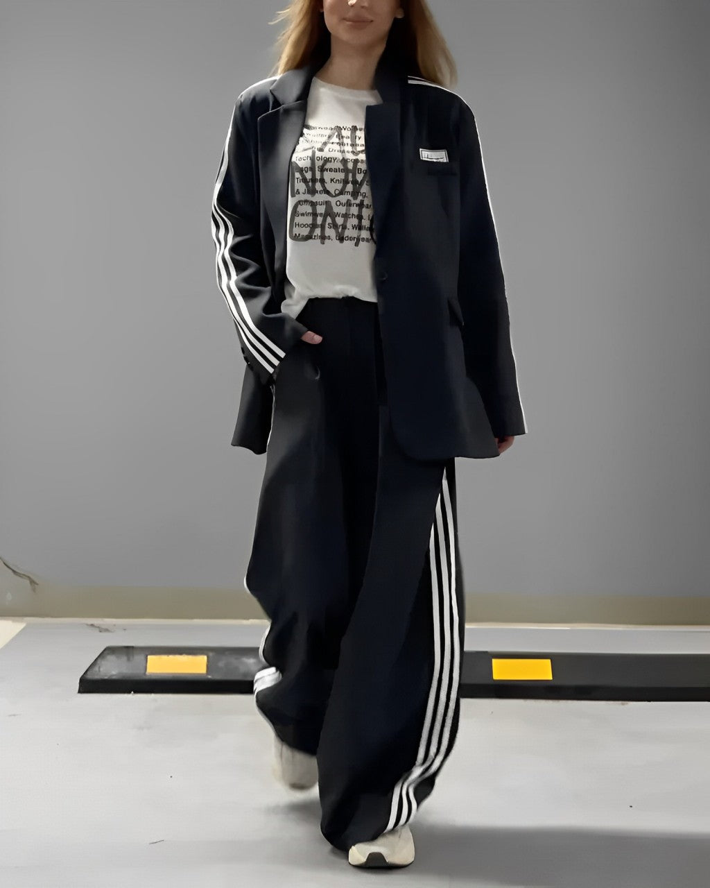 Gestreepte Blazer en Wijde Broek - Tweedelige Set