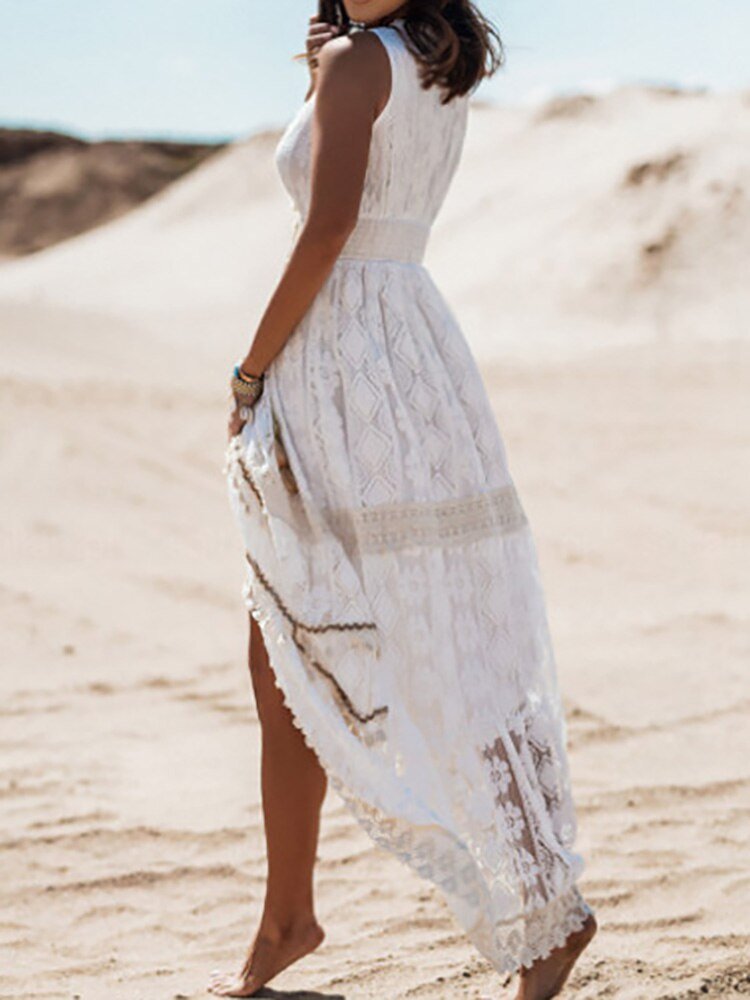 Avelyn | Vrouwelijke boho maxi jurk met kant & borduursel