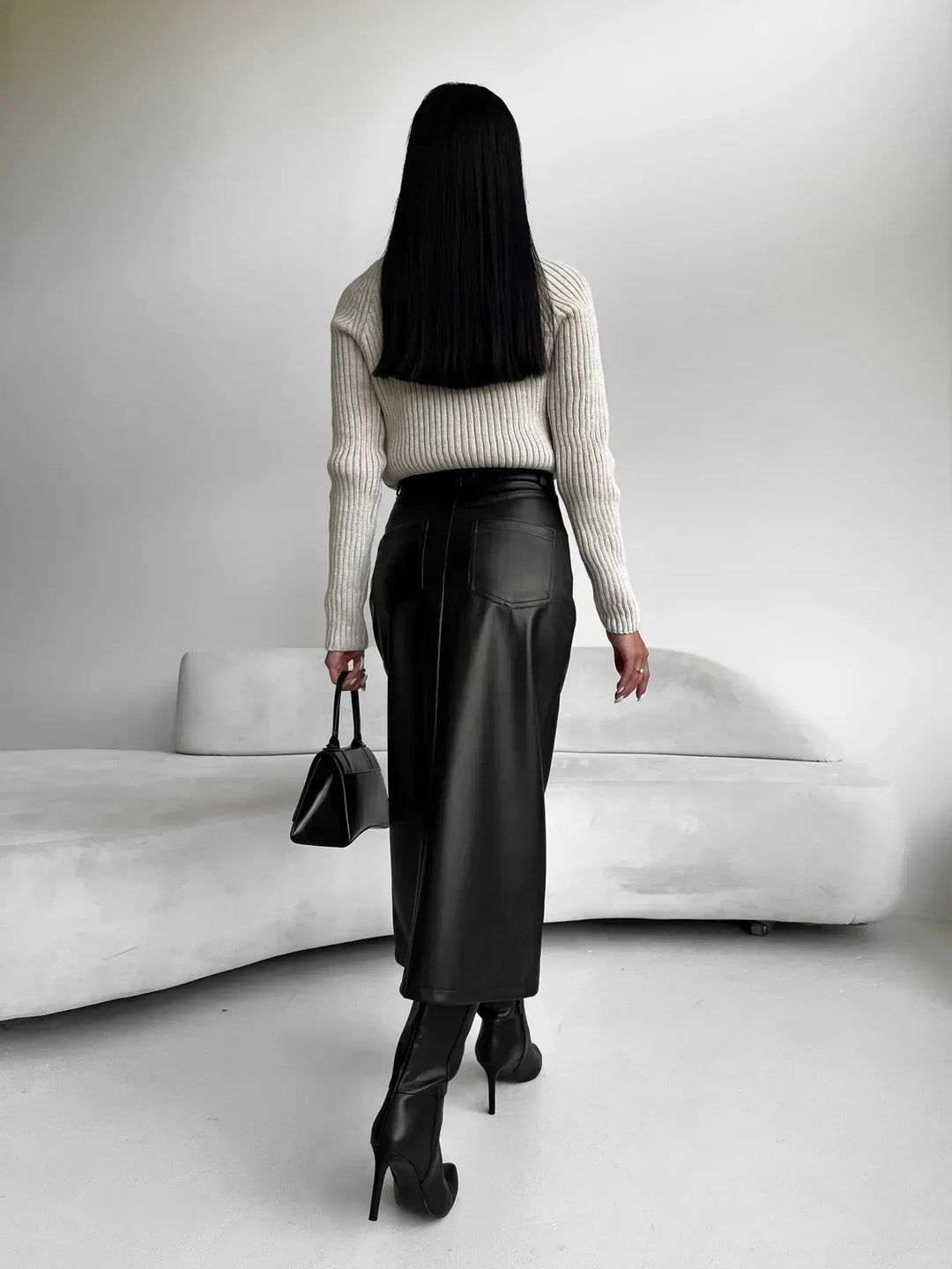 Patricia midirok voor dames in ecoleder | Elegante rok met hoge split & lederlook