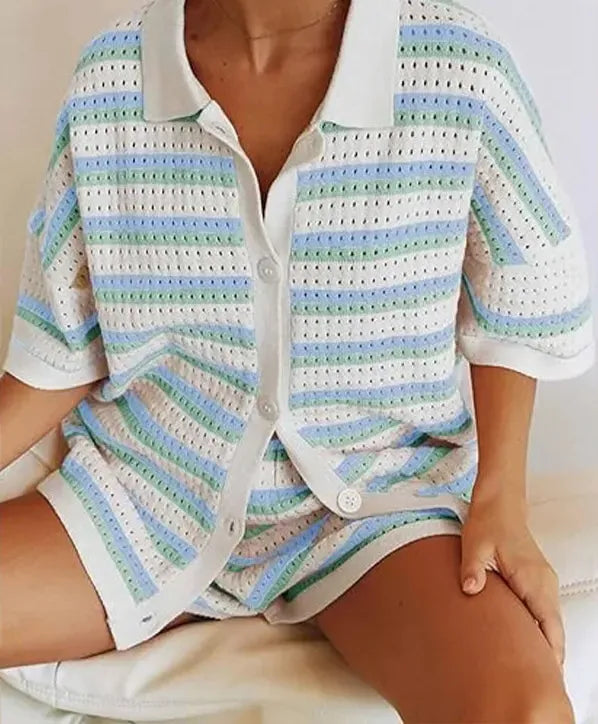 Jenica Gestreepte zomerset met pastelkleuren voor dames - voor strand & stad