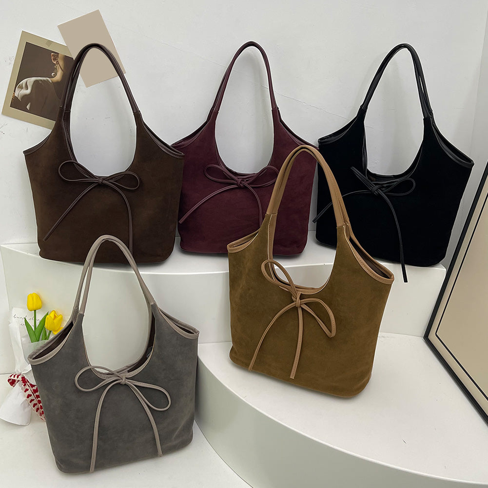 Kim Elegante Tas – Stijlvolle Handtas met Vegan Suède & Leer en Strikdetail | Perfect voor Dagelijks Gebruik & Evenementen
